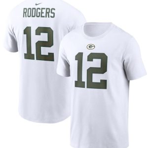 Aaron Rodgers Green Bay Packers T-Shirt White Nike Player Name & Number