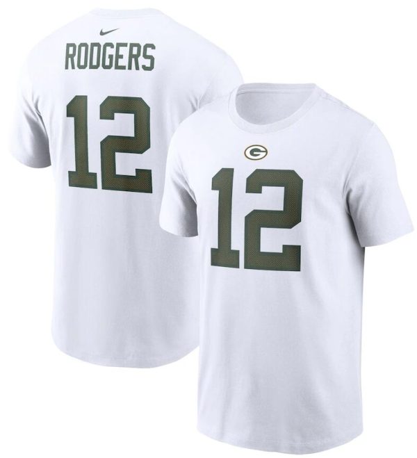 Aaron Rodgers Green Bay Packers T-Shirt White Nike Player Name & Number