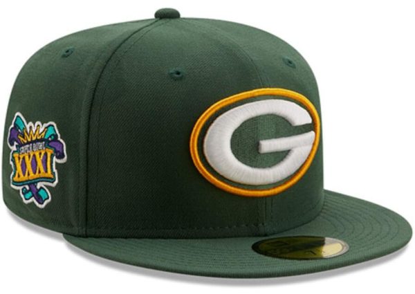 Green Bay Packers Hat New Era Super Bowl XXXI Patch Gold Undervisor 59FIFY Fitted - Green