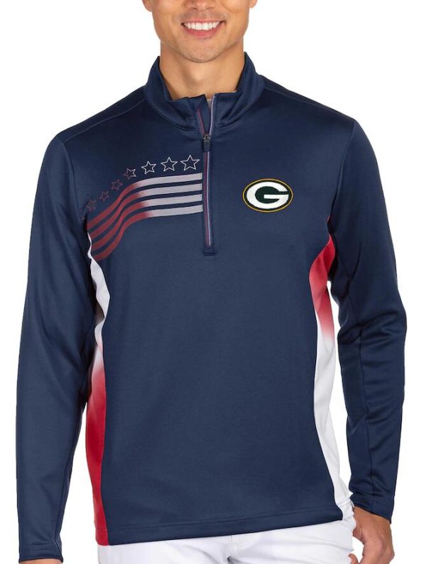 Green Bay Packers Jacket Antigua Liberty Quarter-Zip Pullover - Navy Red